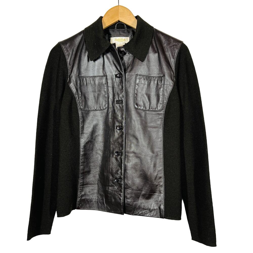 Peck & Peck Lamb Leather Pocket Top Shacket Casual Ribbed Side Black - S